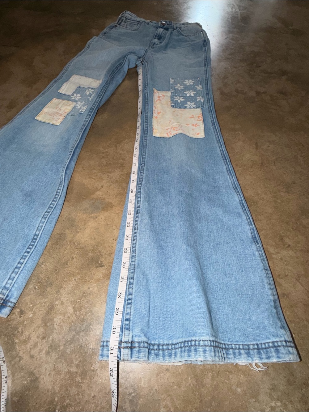 Wrangler x Billabong Floral Patchwork Flare Jeans 25 High Rise Wide Leg Boho - Picture 7 of 13